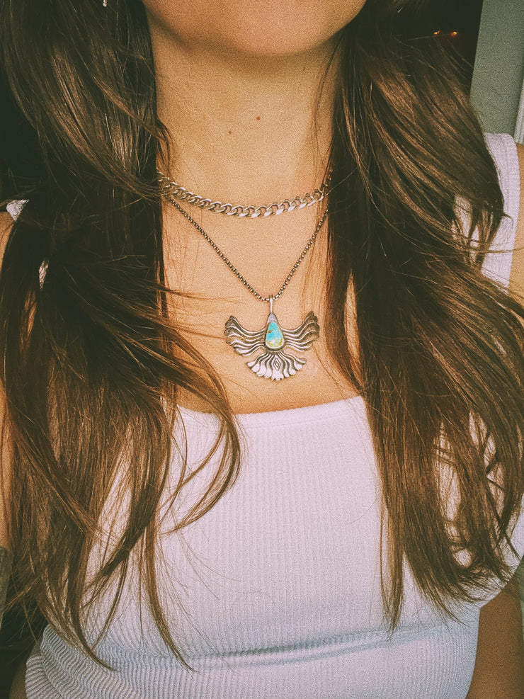 Free Bird Necklace in Silver with Turquoise - MTO