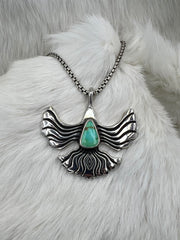 Free Bird Necklace in Silver with Turquoise - MTO