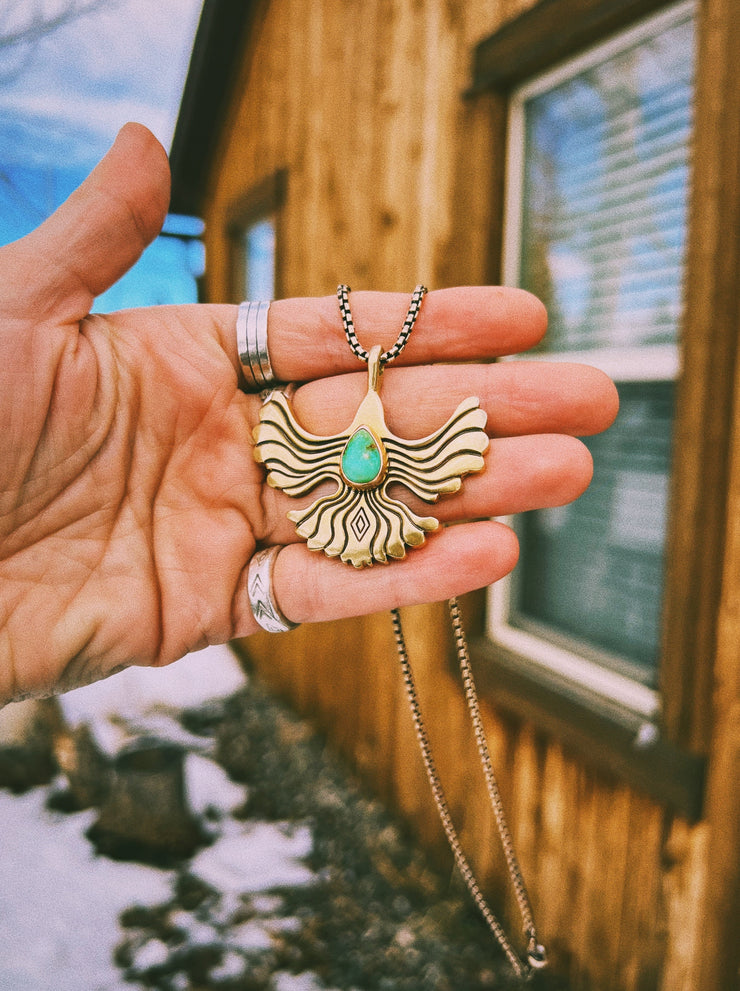 Free Bird Necklace in Bronze with Turquoise -MTO